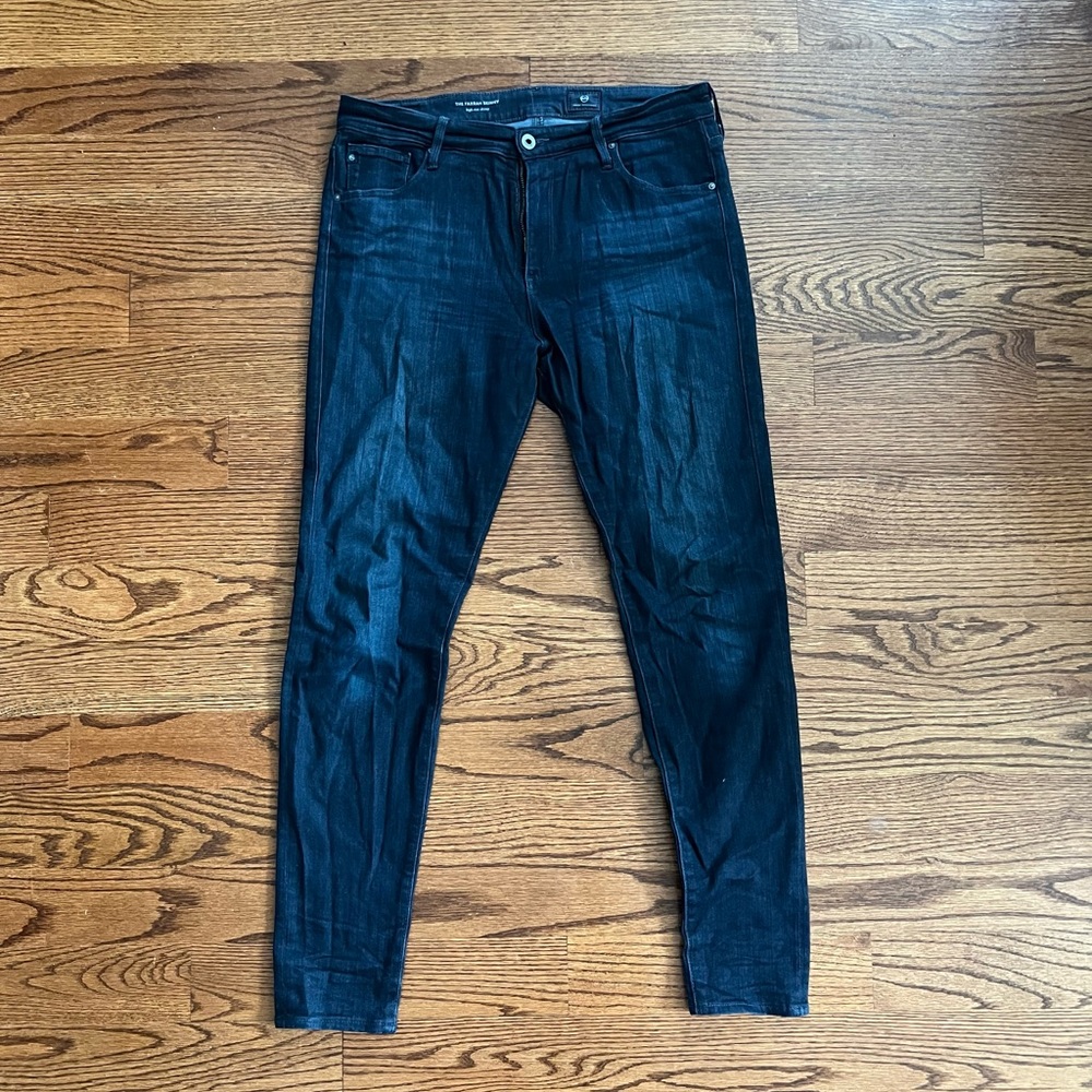 Ag Adriano Goldshmied “The Farrah Skinny” high rise skinny in dark blue